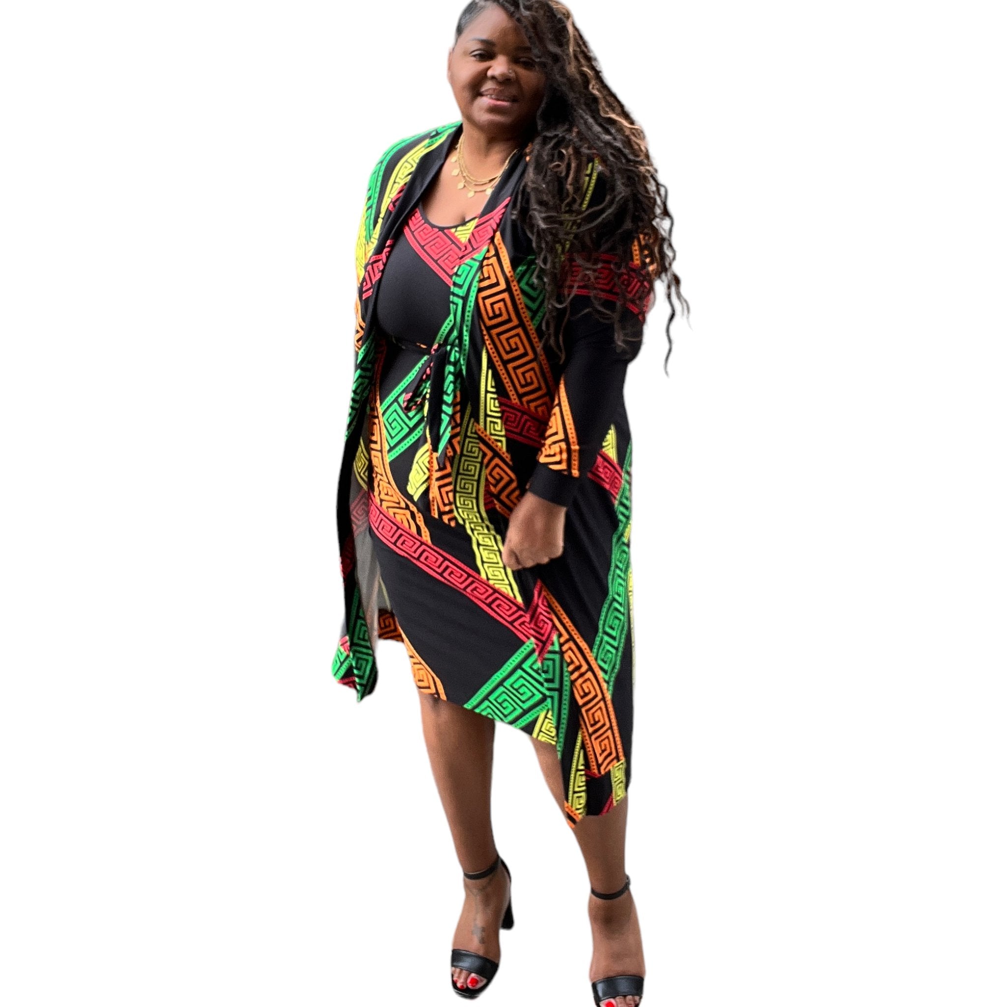 Plus size dress outlet with duster jacket