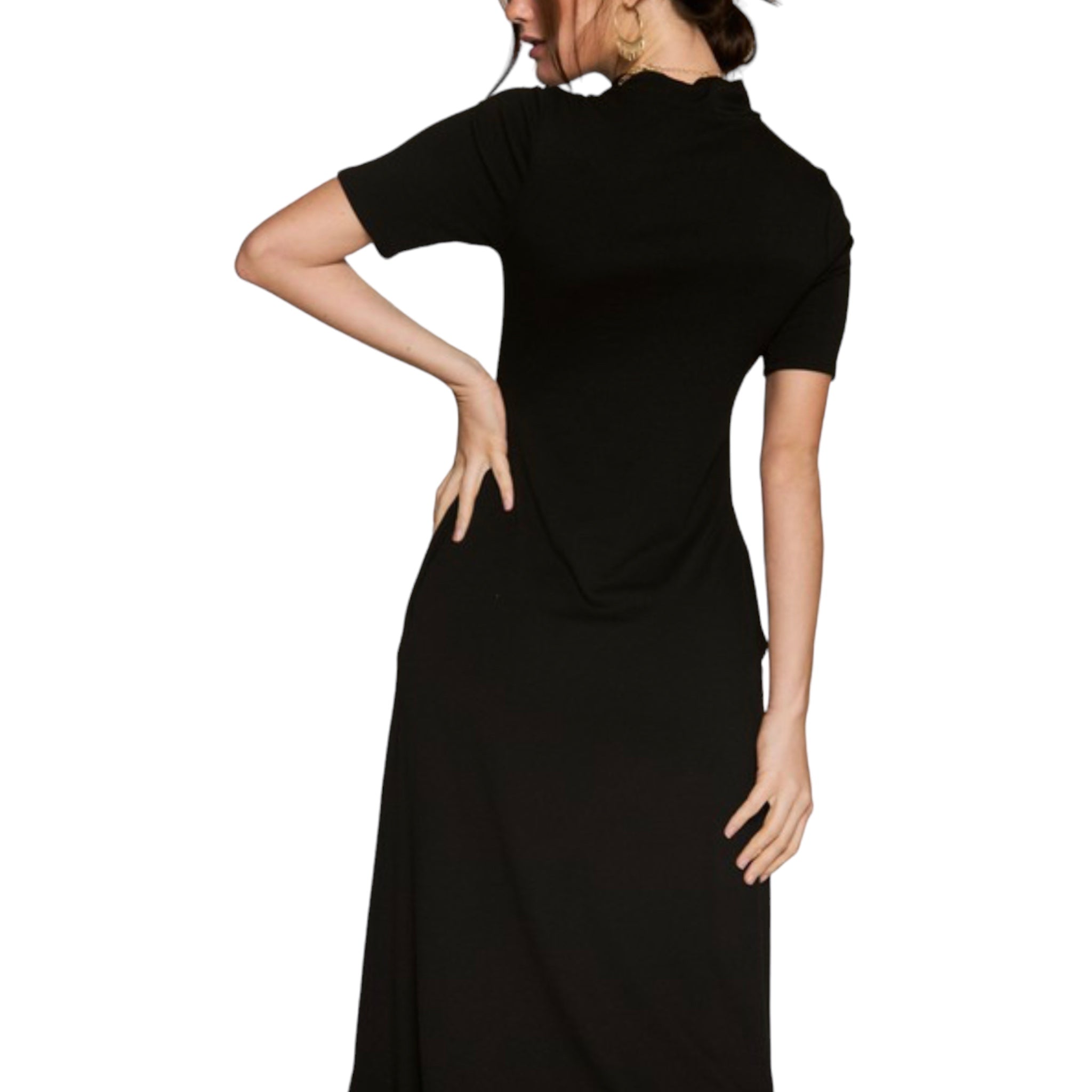 Plus Size All Black Front Cut Out Midi Dress - Fabulously Dressed Boutique 