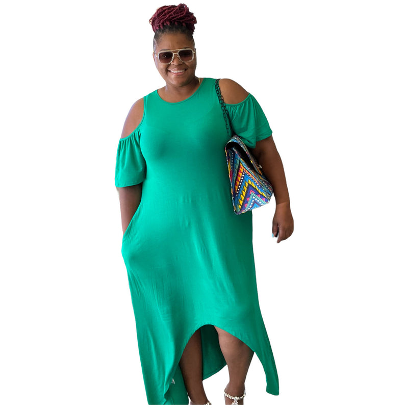 Plus Cold Shoulder Flare Maxi Dress - Fabulously Dressed Boutique 