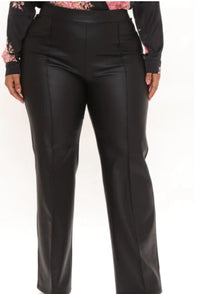 Plus Size Black Faux Leather Wide Leg Pants - Fabulously Dressed Boutique 