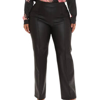 Plus Size Black Faux Leather Wide Leg Pants - Fabulously Dressed Boutique 