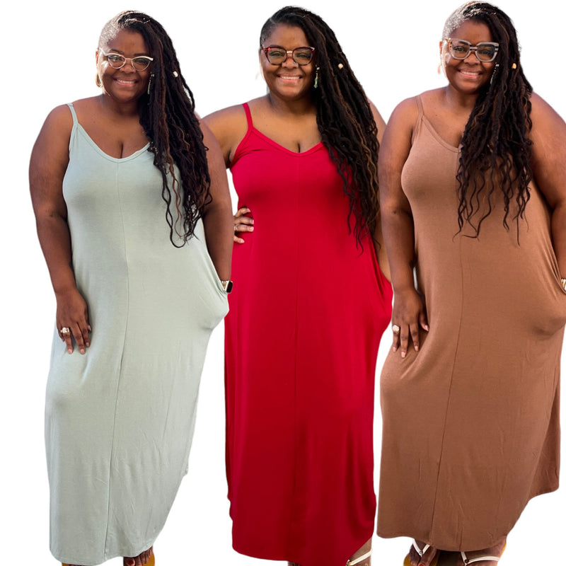 Plus Size Cami Maxi Dress with Pockets - Fabulously Dressed Boutique 