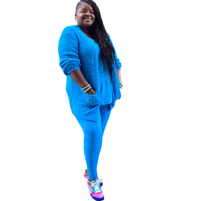 Women's Plus Size Sky Blue Popcorn Cardigan - Fabulously Dressed Boutique 