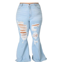 Women's Plus Size Distressed Flare Denim Pants - Fabulously Dressed Boutique