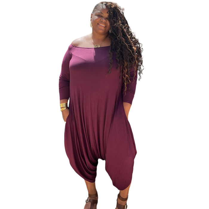 Women's  Plus Size Harem Long Sleeve Jumpsuits - Fabulously Dressed Boutique 