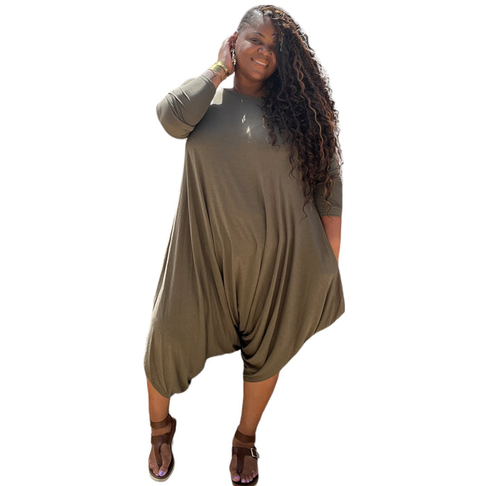 Women's  Plus Size Harem Long Sleeve Jumpsuits - Fabulously Dressed Boutique 