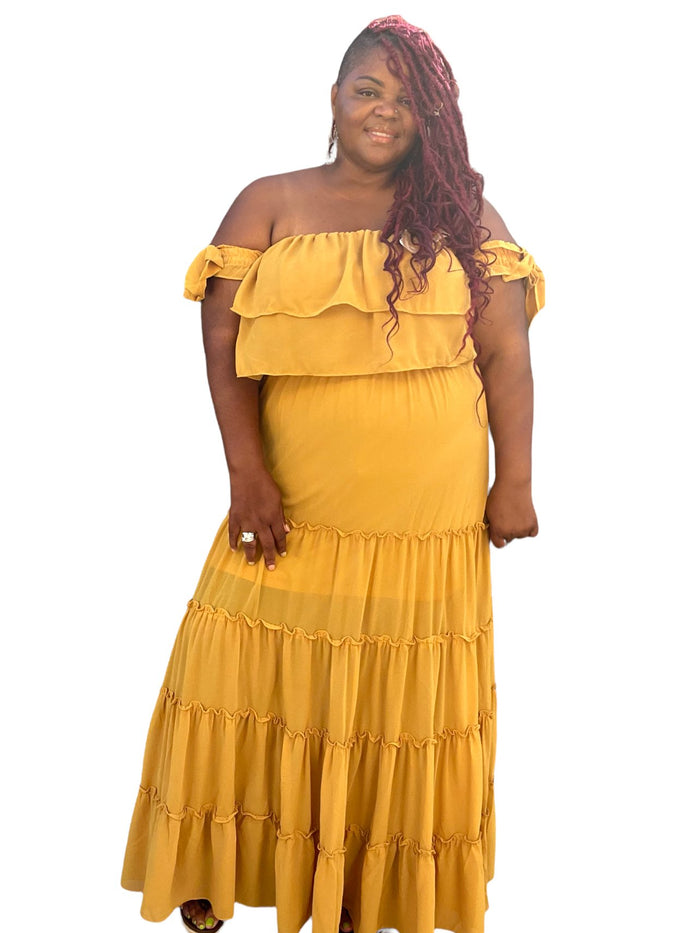 Honey Mustard Tired Maxi Dress - Fabulously Dressed Boutique 