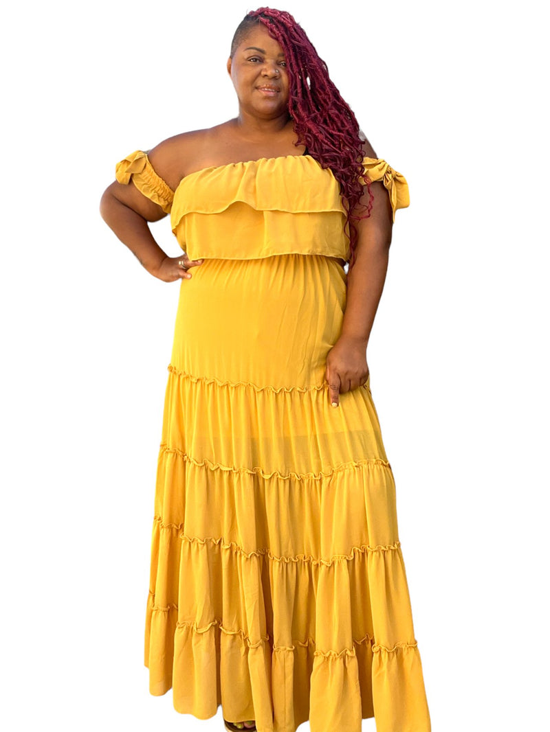 Honey Mustard Tired Maxi Dress - Fabulously Dressed Boutique 