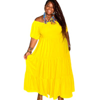 Women's Plus Size Off The Shoulder Tiered Flare Dress - Fabulously Dressed Boutique