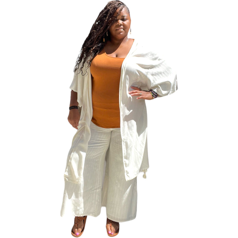 Women's Plus Size Off White Kimono Cardigan Set - Fabulously Dressed Boutique 