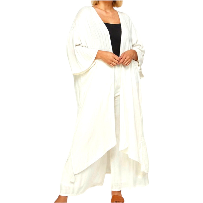 Women's Plus Size Off White Kimono Cardigan Set - Fabulously Dressed Boutique 