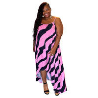 Women's Plus Size Wavy Hi Lo Print Maxi Dress - Fabulously Dressed Boutique 