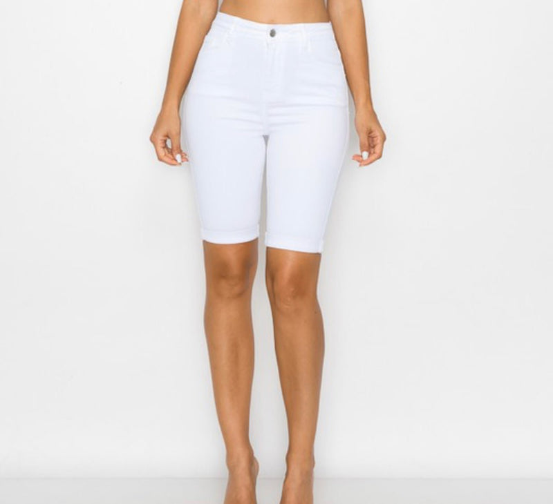 Women's Plus Size White Bermuda Shorts - Fabulously Dressed Boutique 