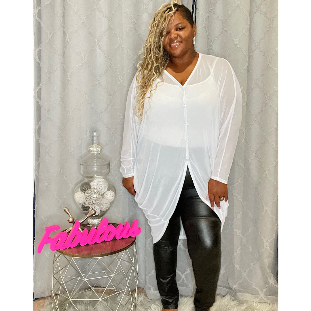 Women's Plus Size White Mesh Tunic / Cover up - Fabulously Dressed Boutique 