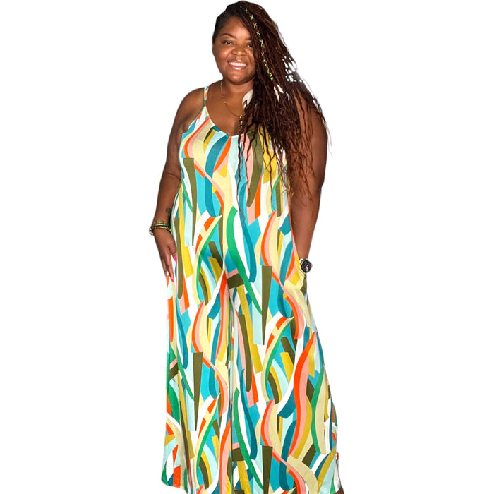 Women's Splash Of Color Wide leg Jumpsuit With Pockets - Fabulously Dressed Boutique