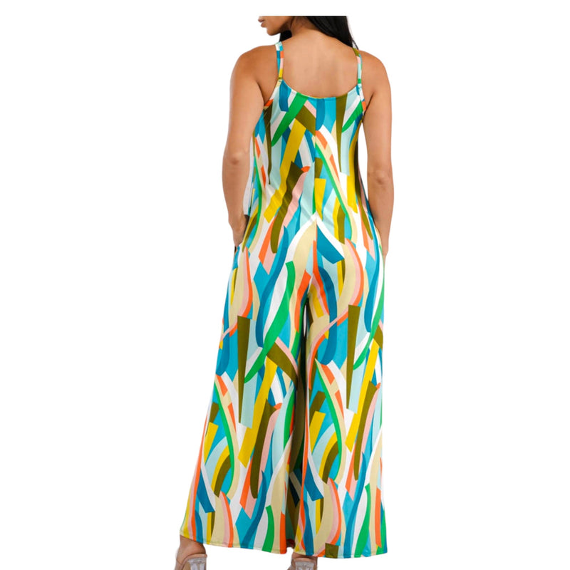 Women's Splash Of Color Wide leg Jumpsuit With Pockets - Fabulously Dressed Boutique