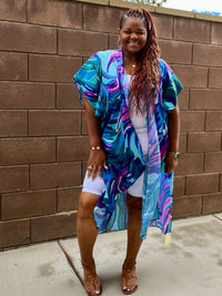Women's Vibrant Shades of Purple and Blue Kimono - Fabulously Dressed Boutique 